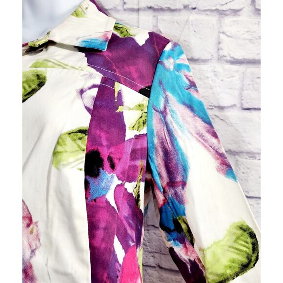 Additions By Chico's Purple Blue White Denim Jacket 1 Medium Lightweight Soft - Picture 2 of 4